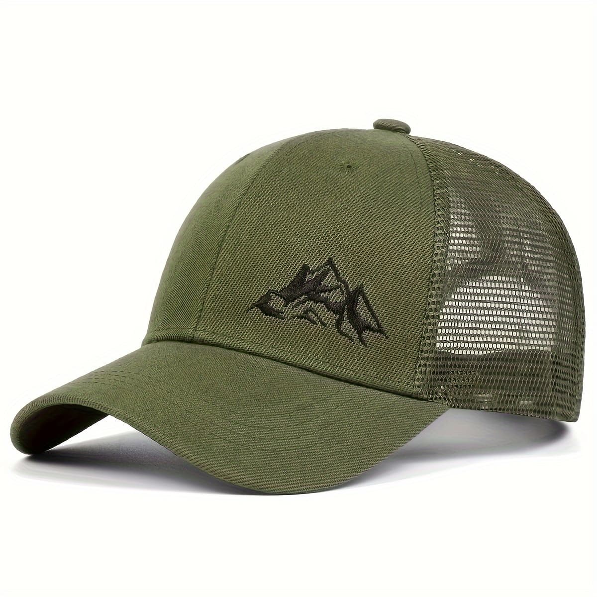TEMU Men's Mountain Embroidery Baseball Sports Net Hat Outdoor Adjustable Sunshade Casual Hat Spring Autumn Travel Beach Vacation