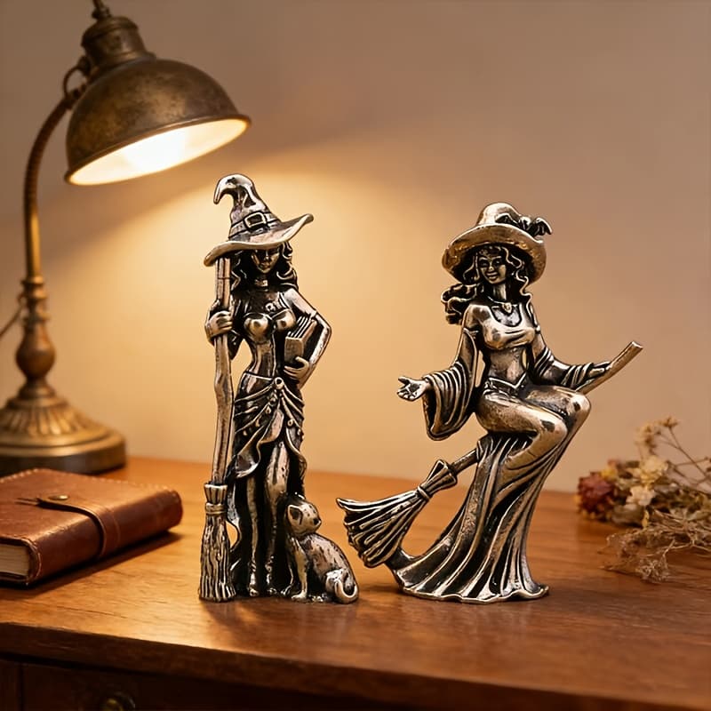 TEMU Collectible Figurines ，2pcs Elegant Statue Set, Suitable For Garden And Home Decor, Perfect Halloween Gift , Design On Hat, Fine