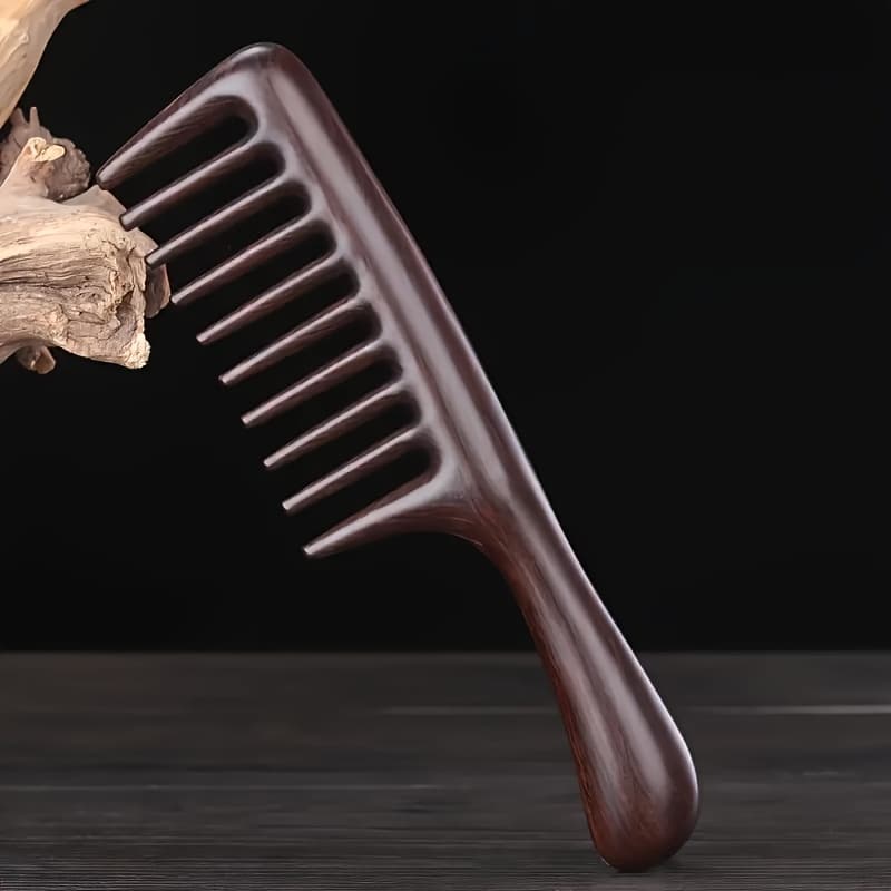 TEMU Natural Black Sandalwood Wide Tooth Comb - Anti-static, Suitable For All Hair Types Scalp Massage Wooden Brush, For Long And Curly Hair, Detangling And Styling