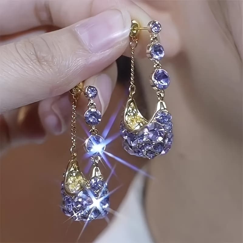TEMU Elegant Purple Basket Drop Earrings - Vintage-inspired, 925 Posts, Casual Attire & Gifting