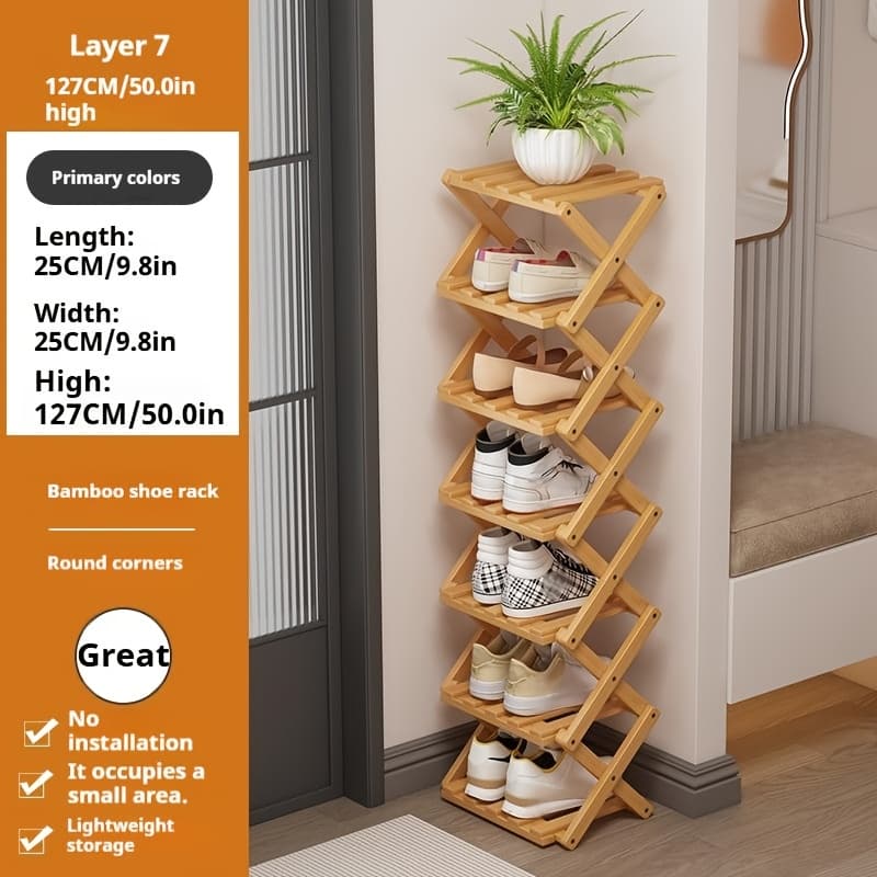 TEMU A Foldable Bamboo Shoe Rack, From High-quality Mountain Bamboo. In Multiple Tier . Sets Up And Is . Perfect For Small Spaces Entrances!