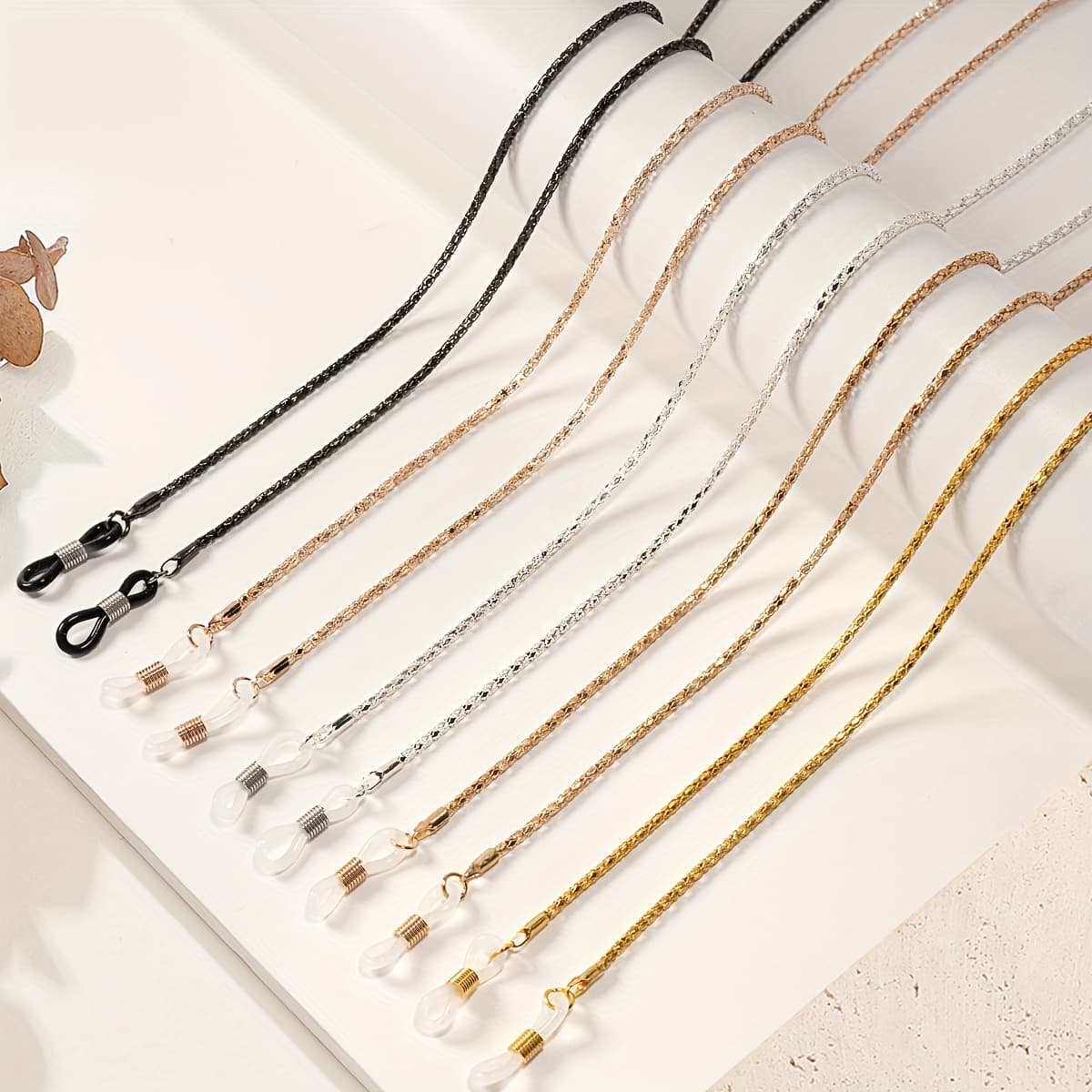 TEMU 4pcs Set Of Metal Eyeglass Chains With Hollow-out Eyelet, Anti-slip, Anti-drop, Protective Lanyard, Mask Chain, In 1 Set