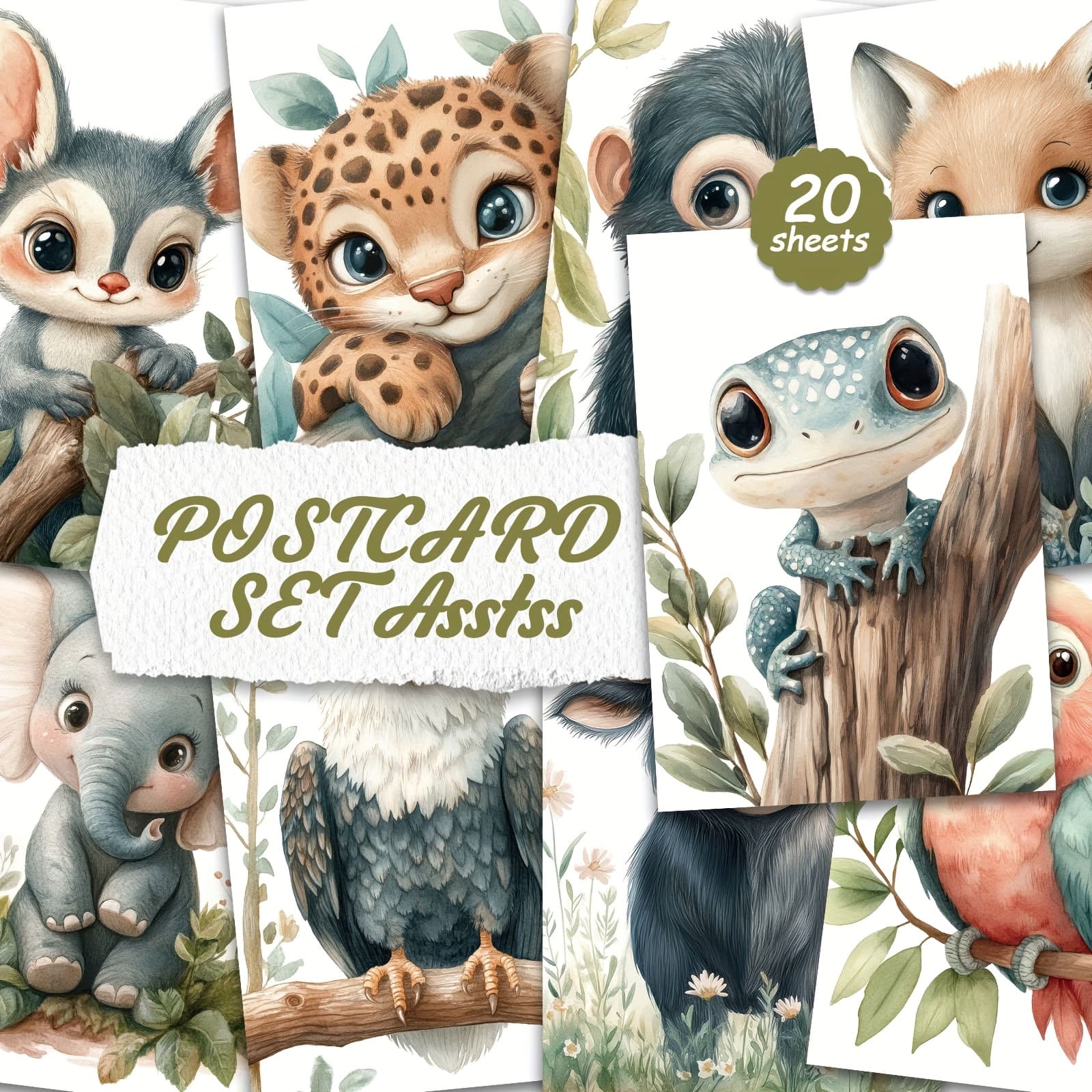 TEMU 20 Cute Postcards Set For Cardboard Writing, Smooth , English , Trash Diary, Crafts, Greeting Cards.