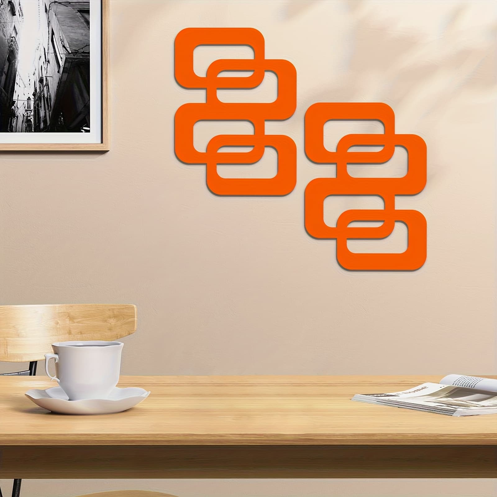TEMU Set Of 2 Mid-century Inspired Wooden Wall Art, Featuring Geometric Patterns In Orange, Style Home Decoration, Wall Art, Wooden Hanging Decor | Contemporary | Intricate Design