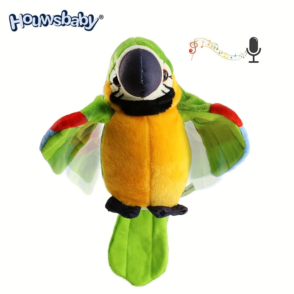 TEMU Green Talking Parrot Plush Toy(without Battery), What Stuffed Animal, Macaw Electronic Recording Interactive Animated Bird Shakes Wings Gift Birthday Christmas Suitable For Boys Girls