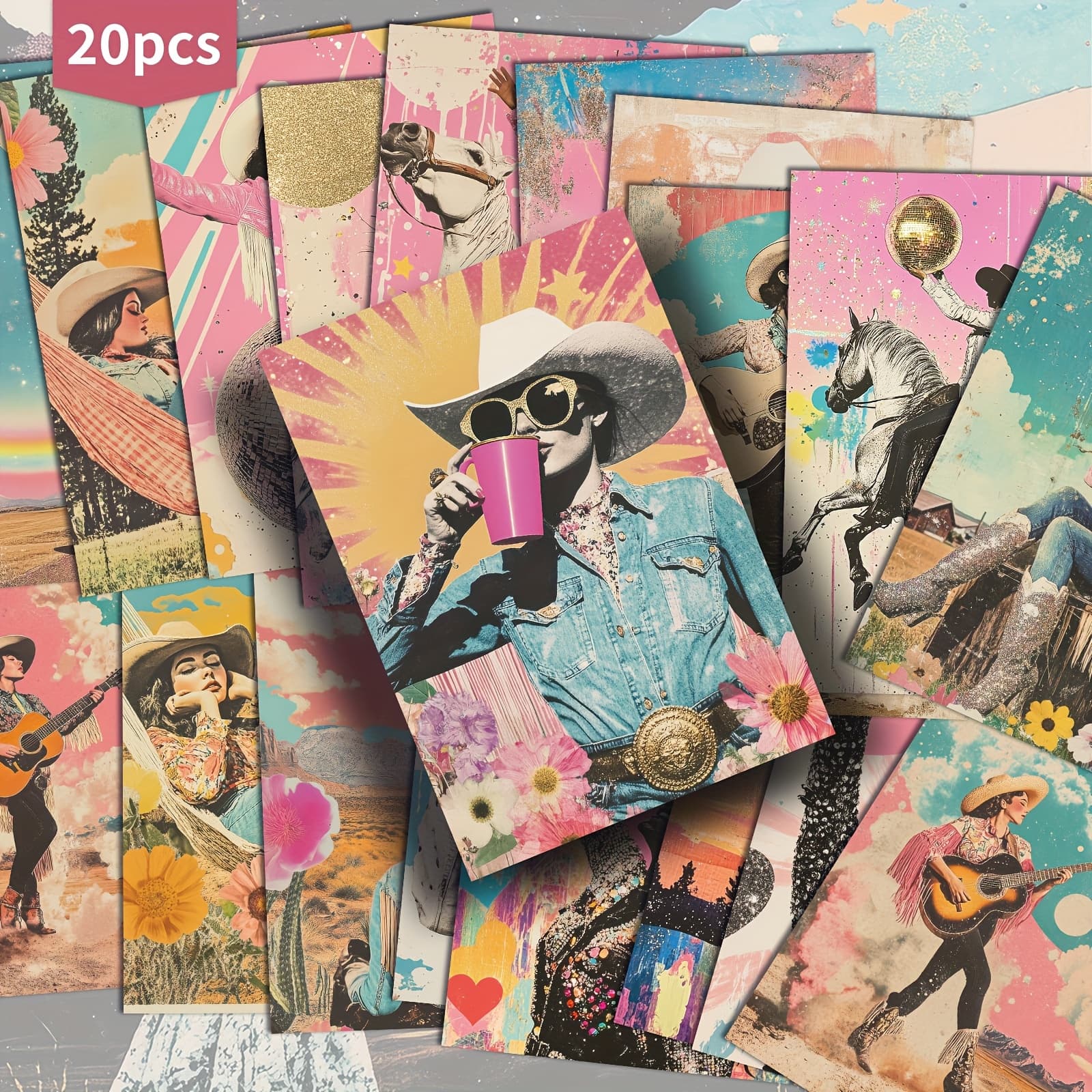 TEMU 20 Pack Western Paper Postcards - 4x6 Inches Vintage Junk Journal Paper, Classic Pinup Illustrations, Collectible Decorative Painting Cards For Scrapbooking & Crafting