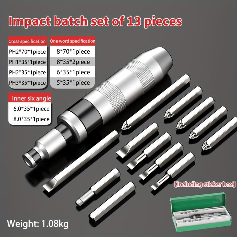 TEMU 7/13pcs Impact Screwdriver Bit Set - Made From High-strength Steel With A Shock-resistant , Featuring A Screwdriver And A Storage Box, Ideal For Use In Vehicles And Construction