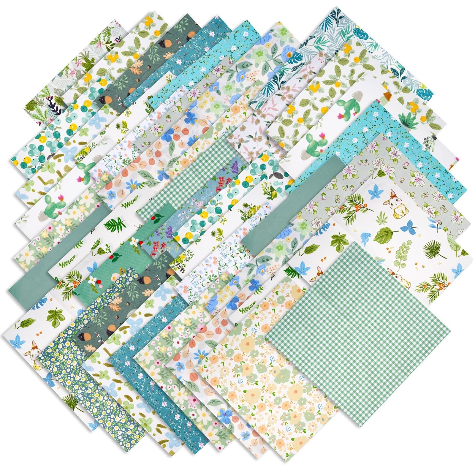 TEMU 70pcs 10 X 10 Inch Cotton Squares Multicolor Quilting Fabric Bundles Precut Printed Materials For Holiday Diy Crafts Cloths Handmade(green Floral)