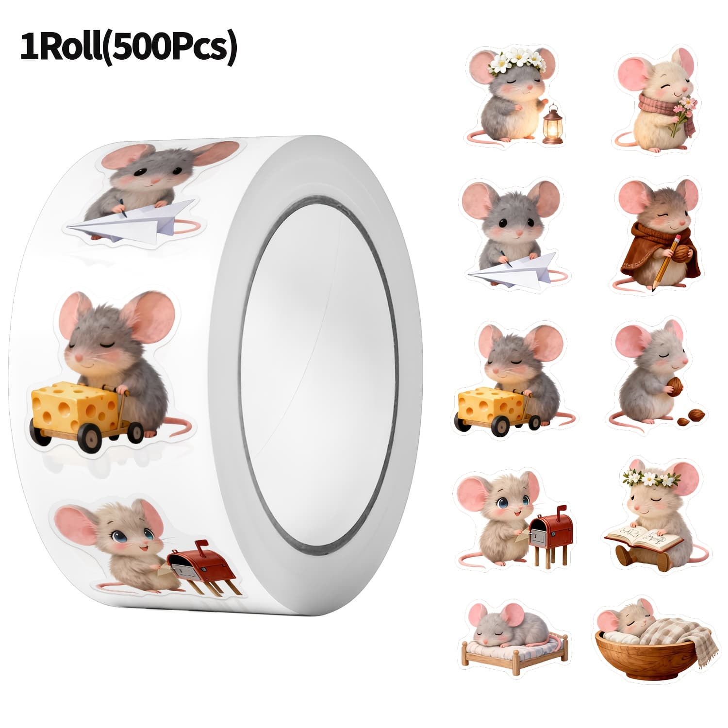 TEMU 1roll(500pcs) Irregular Cartoon Lovable Mice Cheese Mouse Sticker 2.5cm/1.0'' 10 Designs Decals Art Adorning Suitable For Home Decoration Sealing Labels Gift Packaging Supply