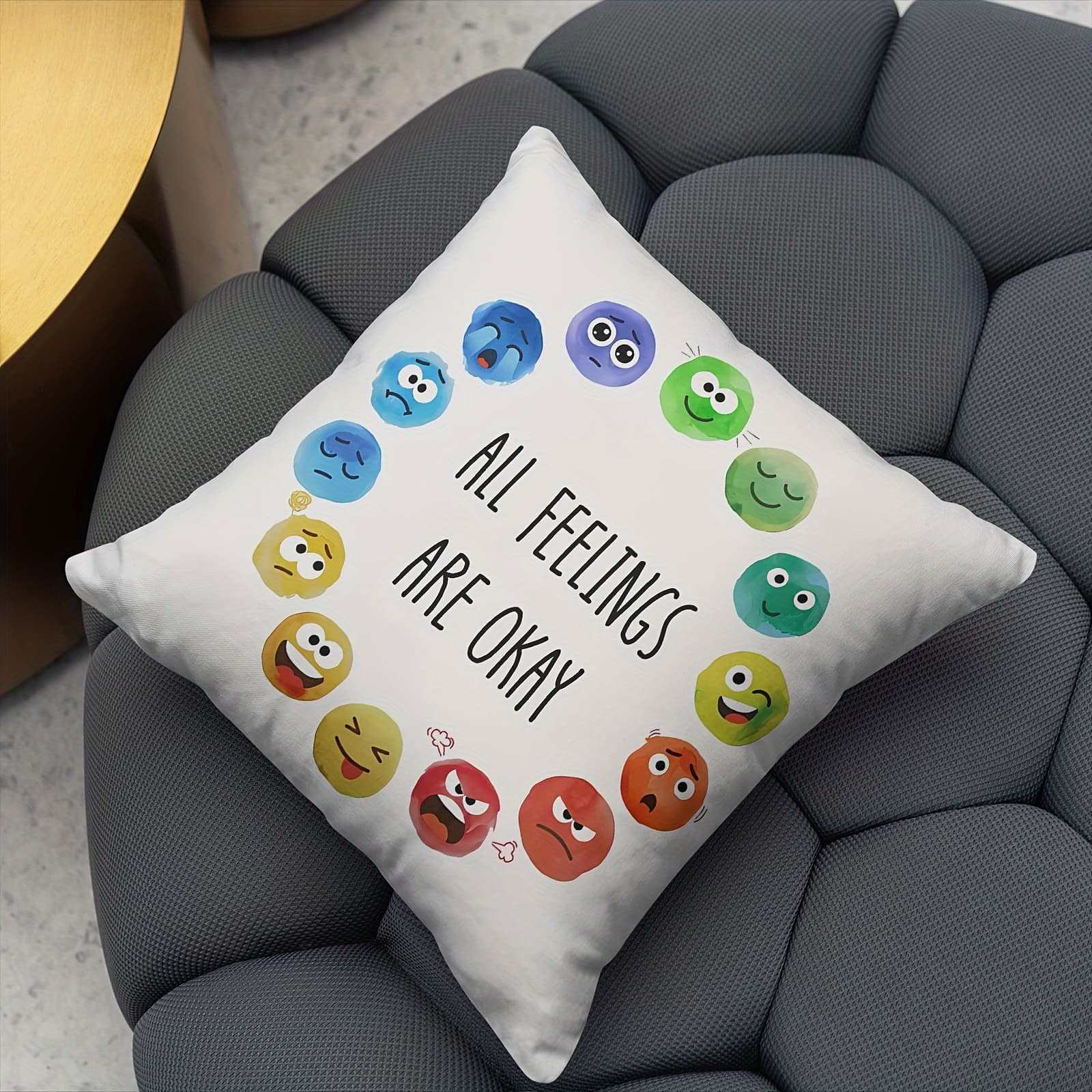 TEMU Chic Emotional Wheel Design 18x18 Inch Plush Throw Pillow Cover - Zippered, Machine Washable, Perfect For Sofa & Bedroom Decor