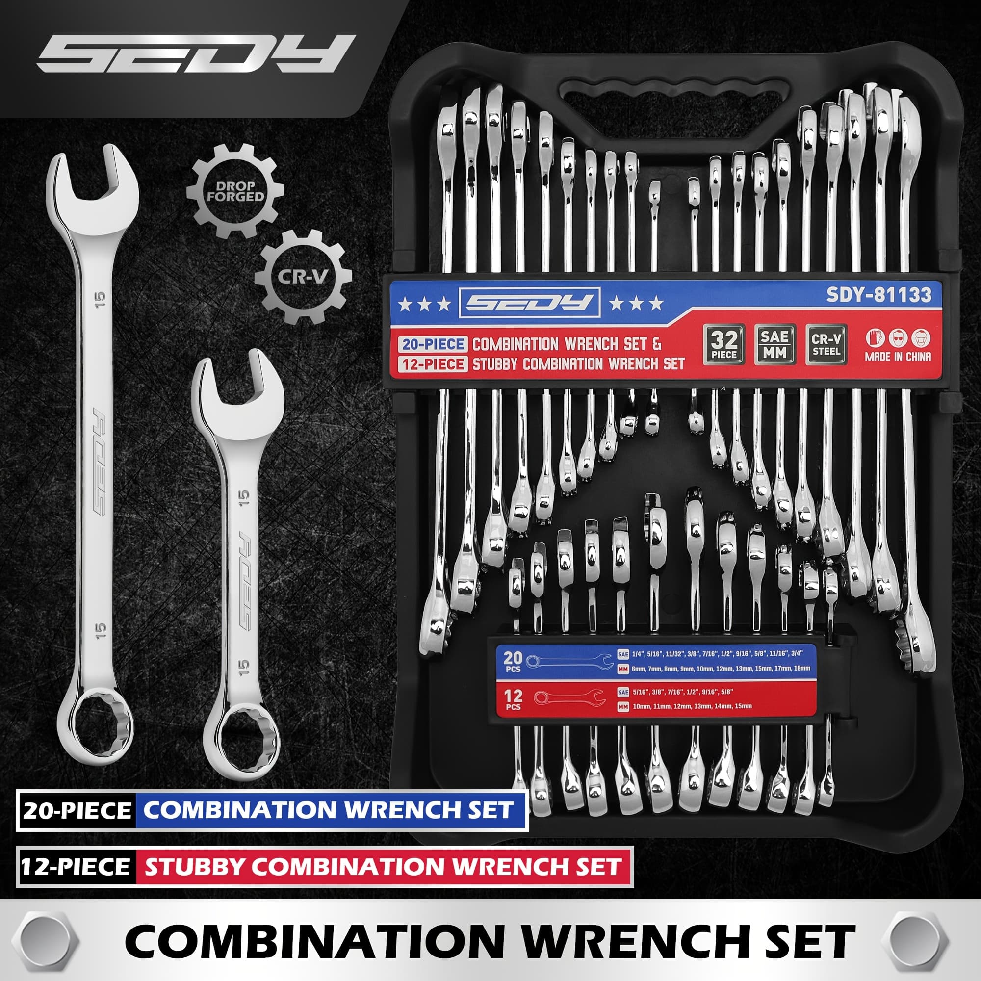 TEMU Open-box-end Combination Stubby Wrench Set: 32pcs Sae & Metric Combination Wrench Sets Cr-, - Mirror Polished Finish Short Length And Slim Body, - Perfect For Areasbirthday Gift