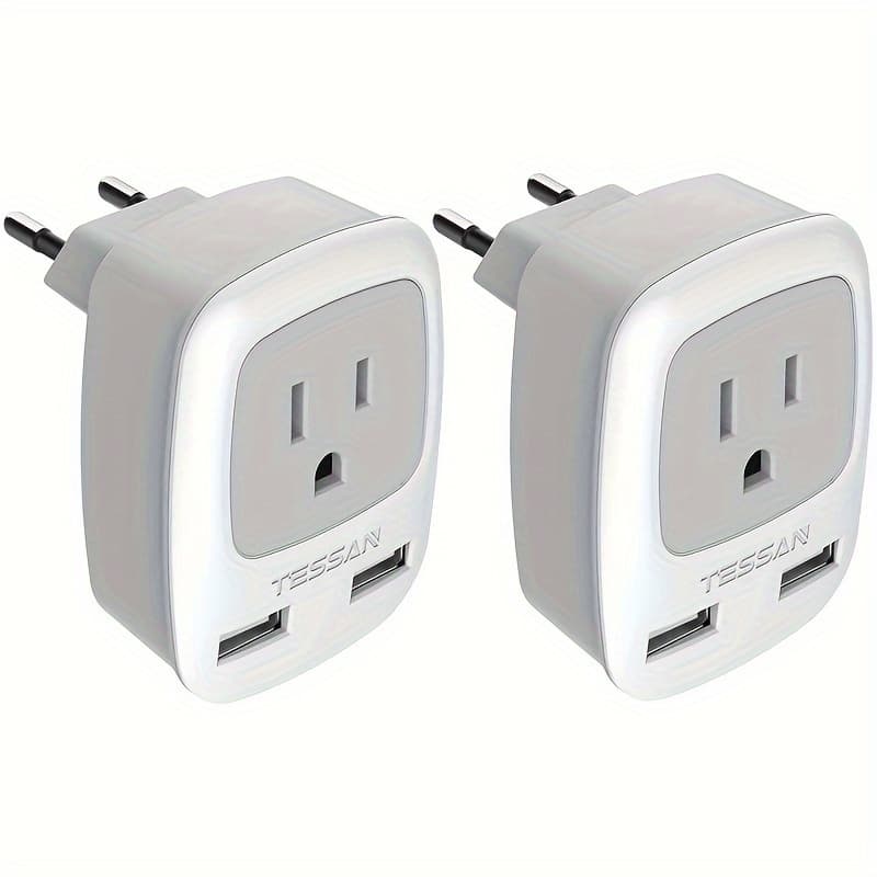 TEMU European Travel Plug Adapter 2pcs, Tessan International Power Outlet Adaptor With 2 Usb, Type C Charger From Usa To Most Of Europe Eu Spain Iceland Germany France Italy