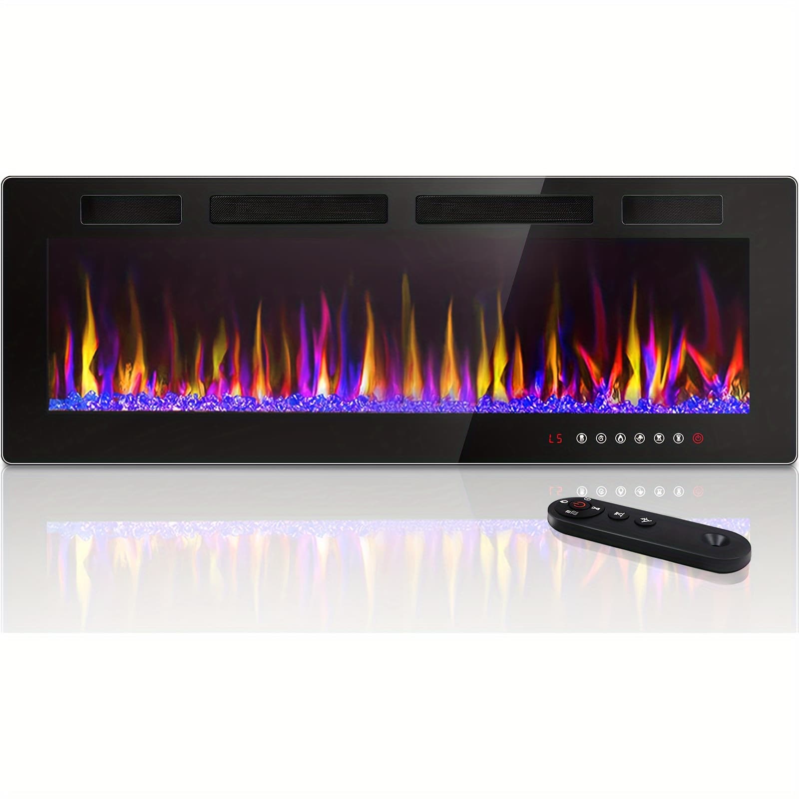 TEMU 60 Inch Electric Fireplace Recessed And Wall Mounted, 750/1500w Fireplace Heater And Linear Fireplace With Touch Screen Control Panel, Timer, Remote Control, Adjustable Flame Color And Speed