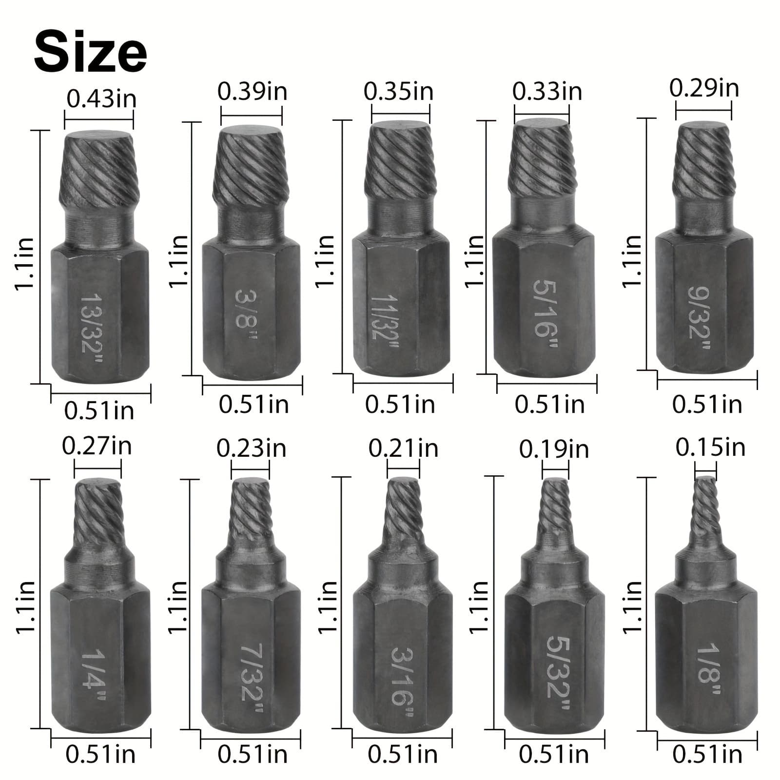 TEMU 10pcs Or 25pcs Heavy-duty Screw Extractor Kit With Hex Head & Design - 1/8” To 13/32” (1/64” ) Broken & Nut Remover Tool For Mechanics, Diy, For / - 's Tool Gift