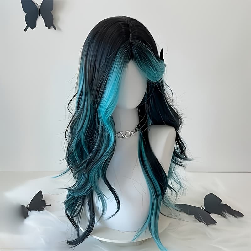 TEMU Women's Wig With Split Bangs, Highlights, , , Long Curly Hair, European And , Unique Trendy Daily Cosplay Party Wig