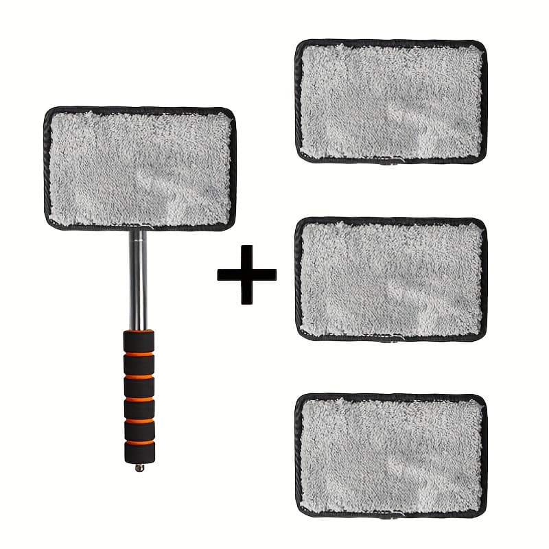 TEMU 4pcs Car Glass Brush And Replacement Cloth, With Retractable Handle, Portable Car Cleaning Tool, For Window And Glass Cleaning, Automotive Cleaning Additions, Multiple Colors