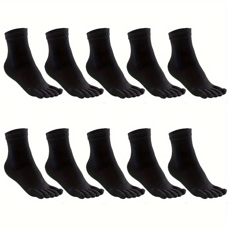 TEMU 10 Pairs Of Five-finger Socks For Men, Solid Color Mid-tube Split-toe Socks, Breathable Four--toe Men's Socks