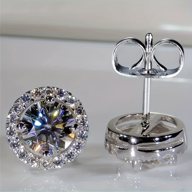 TEMU A Pair Of Classic Luxurious Ultra-sparkling Four-claw Round Synthetic Zirconia Earrings, Fashionable Jewelry For Women, Wedding Additions, A Gift For Wives And Daughters