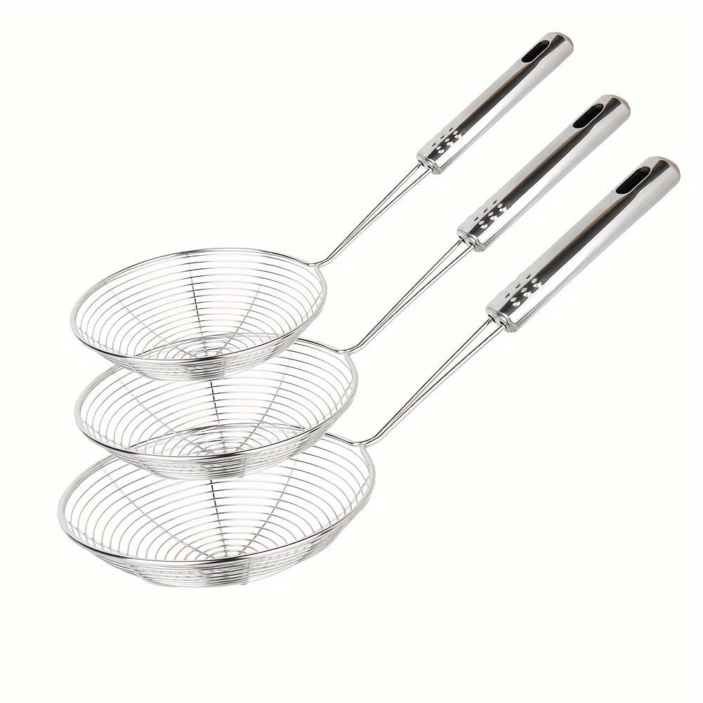 TEMU 3pcs- Strainer Set Of Strainer Ladle Stainless Steel Wire Skimmer Spoon With Handle For Kitchen Frying Food, Pasta, Spaghetti, Noodle-30.5cm, 32cm, 35cm