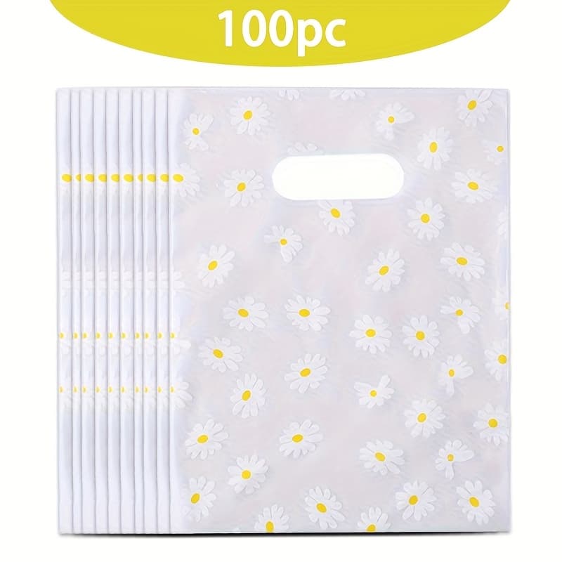 TEMU 100/50pcs Daisy Pattern Thank You Gift Bags With Plastic Handles - Transparent, Durable And Reusable - Ideal For , Parties, Holidays And Retail Shopping, Small Gift Bags