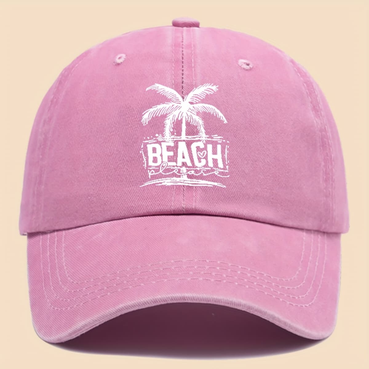 TEMU 1pc Cool & Unisex Washed Baseball | Tree And Beach Print, Adjustable For Couples, Perfect For Surfing, Cycling, Hiking, And Parties - Polyester, Hand Wash Only