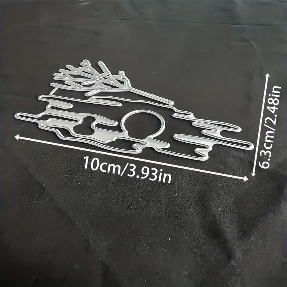 TEMU 1pc A Metal Cutting Die Featuring A Sunset And Trees, In Silver-gray Color, Designed For Scrapbooking, Embossing, And Handmade Greeting And Gift Cards