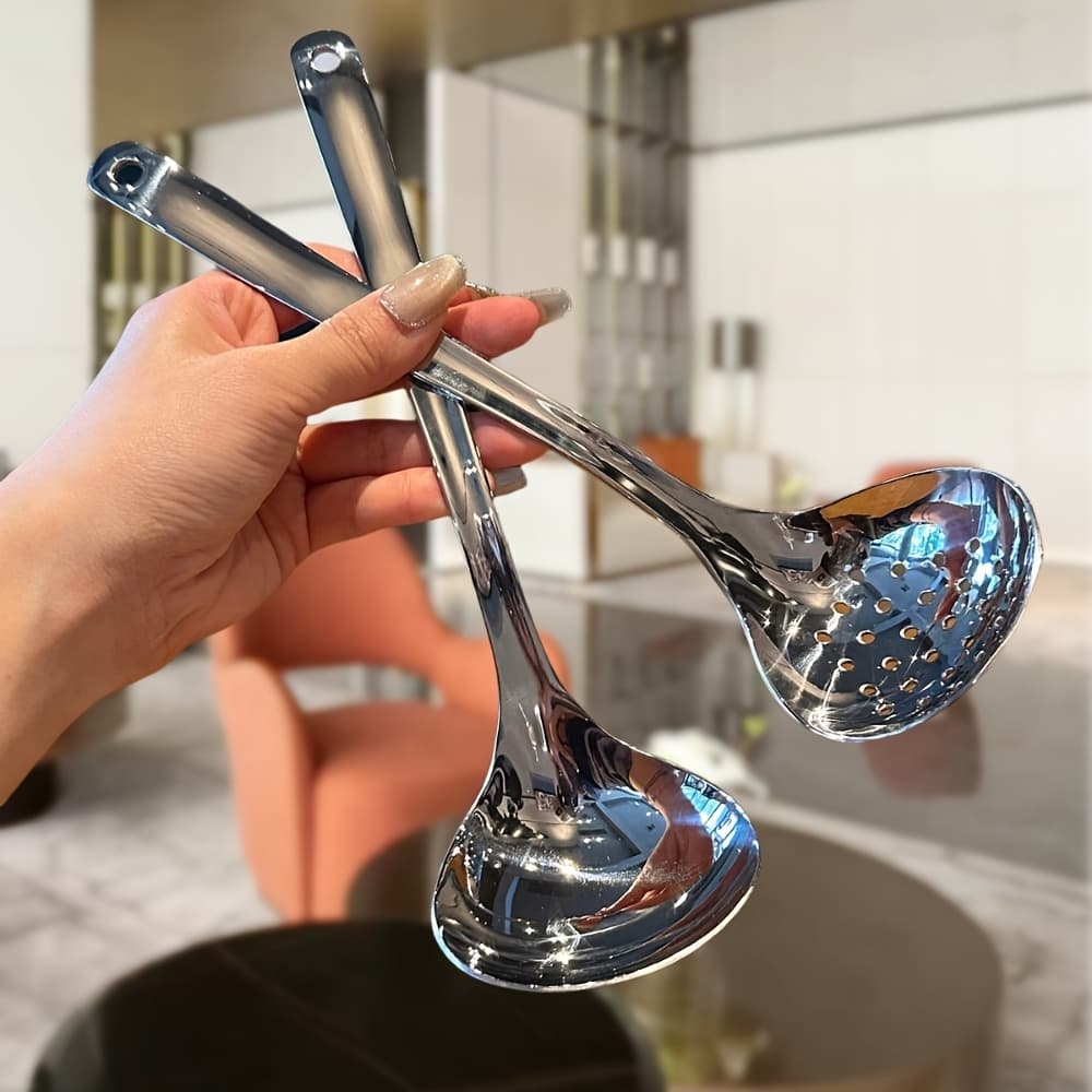 TEMU 2-pack Long-handled Stainless Steel Spoons, Kitchen Spoons, Hot Pot Spoons, Durable Material, Easy To Clean