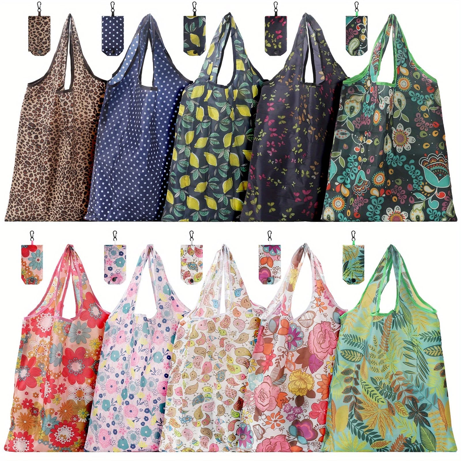 TEMU Set Of 10 Reusable Shopping Bags, Spacious Foldable With Vibrant Designs, Convenient Shoulder Bags For Shopping, Travel, And Storage, Perfect Thanksgiving Gift For Her
