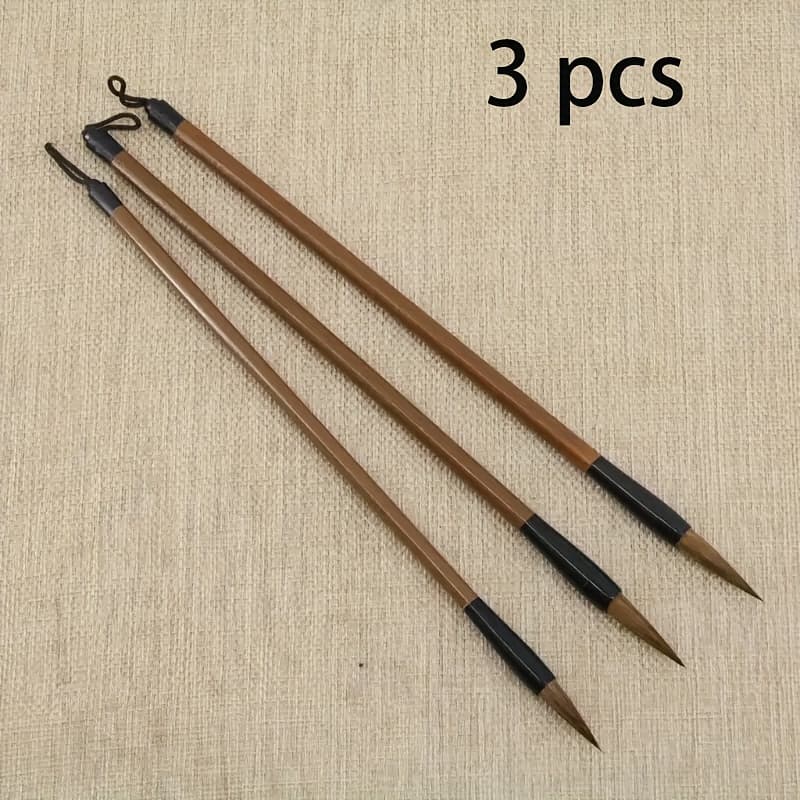 TEMU 3pcs Premium Chinese Calligraphy Brush Set, Calligraphy Pen Set, Feather Wolf Brushes With Oval Wooden Handles, Water-soluble Ink Compatible, , Suitable For Art And School Supplies