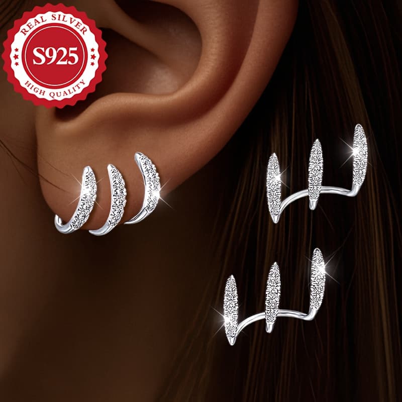TEMU Pair, S925 Silver, Women's Claw Set With Synthetic Synthetic Earrings, , Exquisite , Luxurious And Elegant, In Occasions, Gift, Low Allergy, Best For Christmas