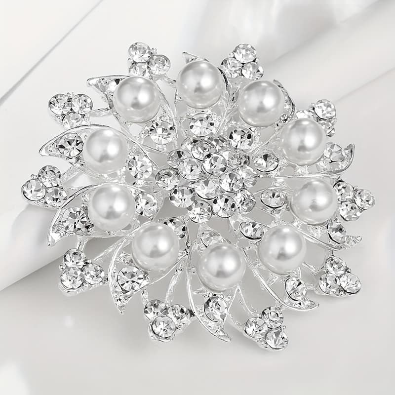 TEMU Brooch Pin For Women Zirconia Crystal Silvery Plated Fashion Clothes Additions
