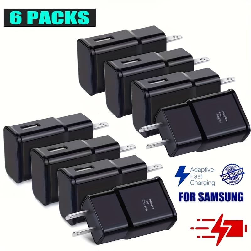 TEMU 3/6-pack Fast Charging Wall Power Adapter | Usb Charging Head, Compatible With Galaxy S23, S22, S21 And Devices