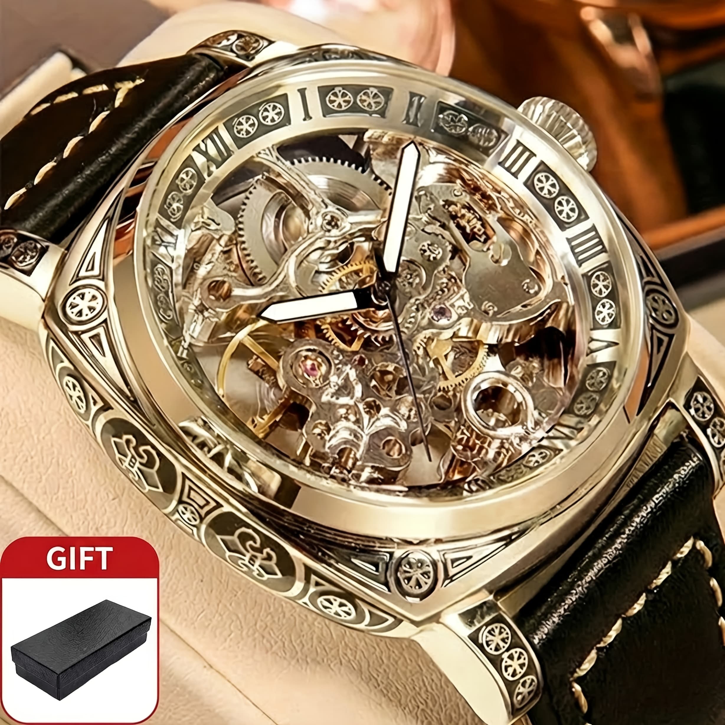 TEMU 's Fashionable Trendy Carved Hollow Carved Fully Automatic Mechanical Watch