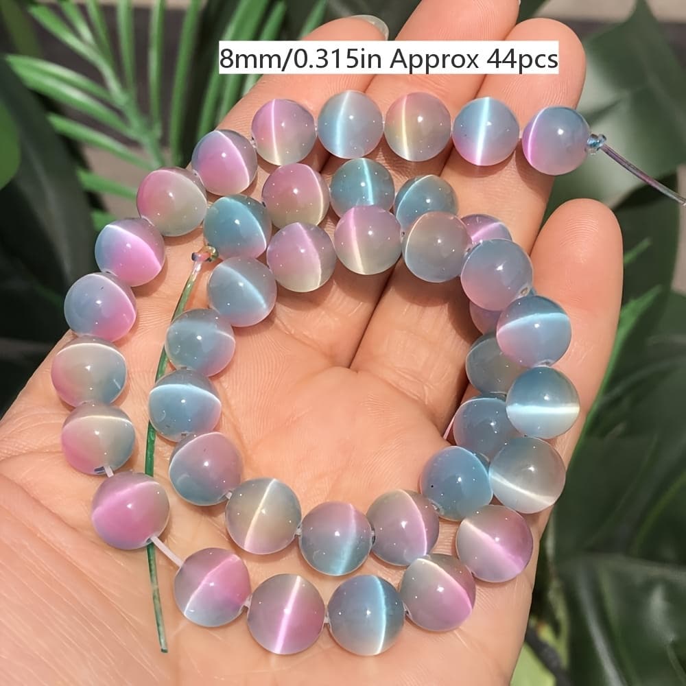 TEMU Light Color Gradient Cat Eye Natural Stone Beads Pearooster Round Loose Beads For Jewelry Making Diy Bracelet Necklace Accessories Color Beads 6/ 8/ 10mm-60/44/36pcs