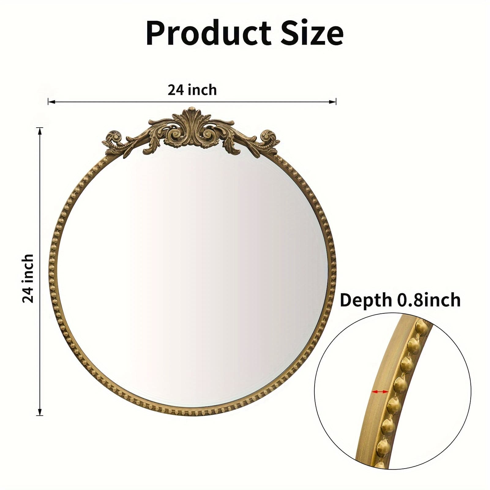TEMU Growsun 24 Inch Vintage Round Mirror Baroque Mirror Metal Frame Wall Mirrors For Vanity, Bathroom Or Bedroom