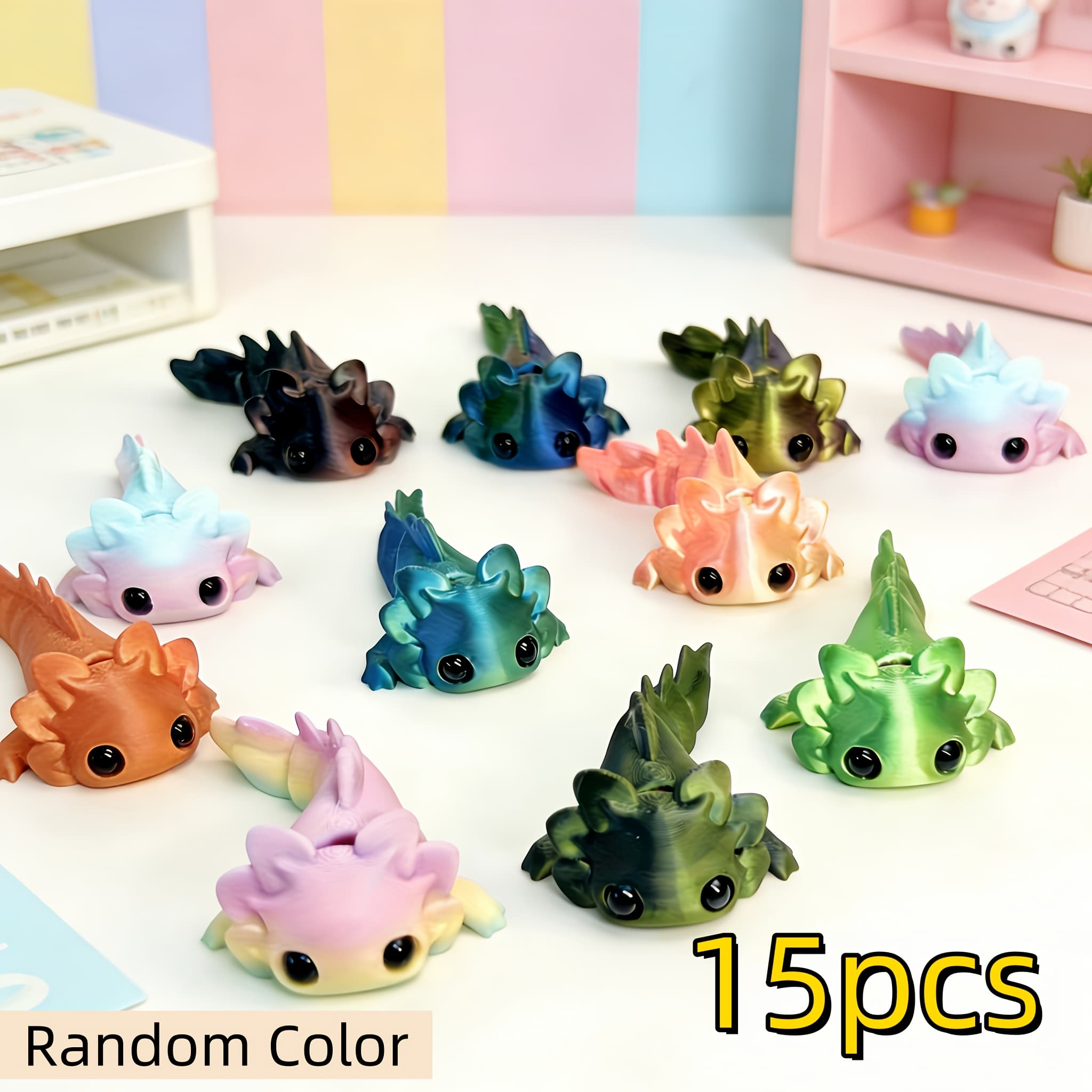 TEMU 15pcs 3d Printed Axolotl Set- Humorous Desktop Home Decoration, , Holiday Gift , Desktop Ornament, Holiday Party Favor, Miniature Landscape Creative Diy Decoration-diy Miniature (random Color)