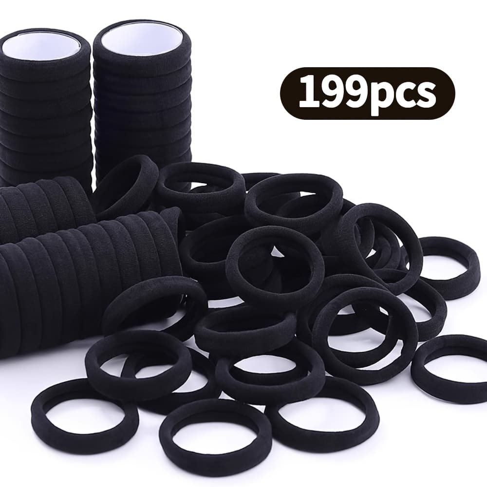 TEMU 199pcs Women's Black Easy Elegant High- Hair Ties, Large Capacity Durable Hair Bands, Suitable For Daily Outing And Hairstyles