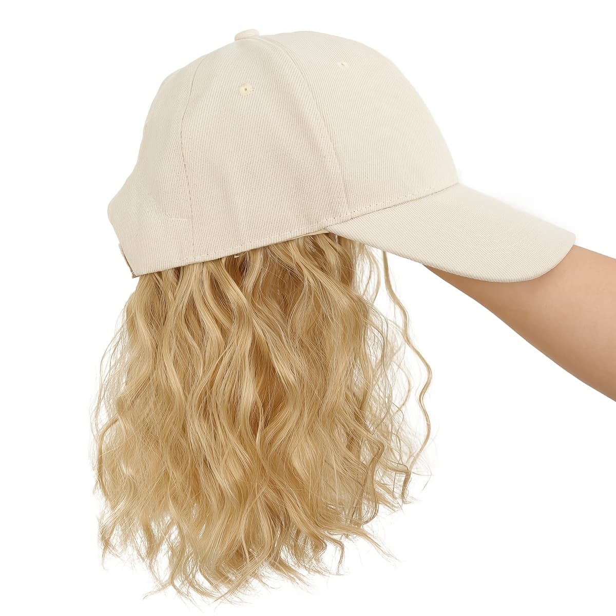 TEMU Women's Baseball Wig, Beige Short Corn, Curly Synthetic Hair, Adjustable Cream-colored Baseball Wig (12 Inches)
