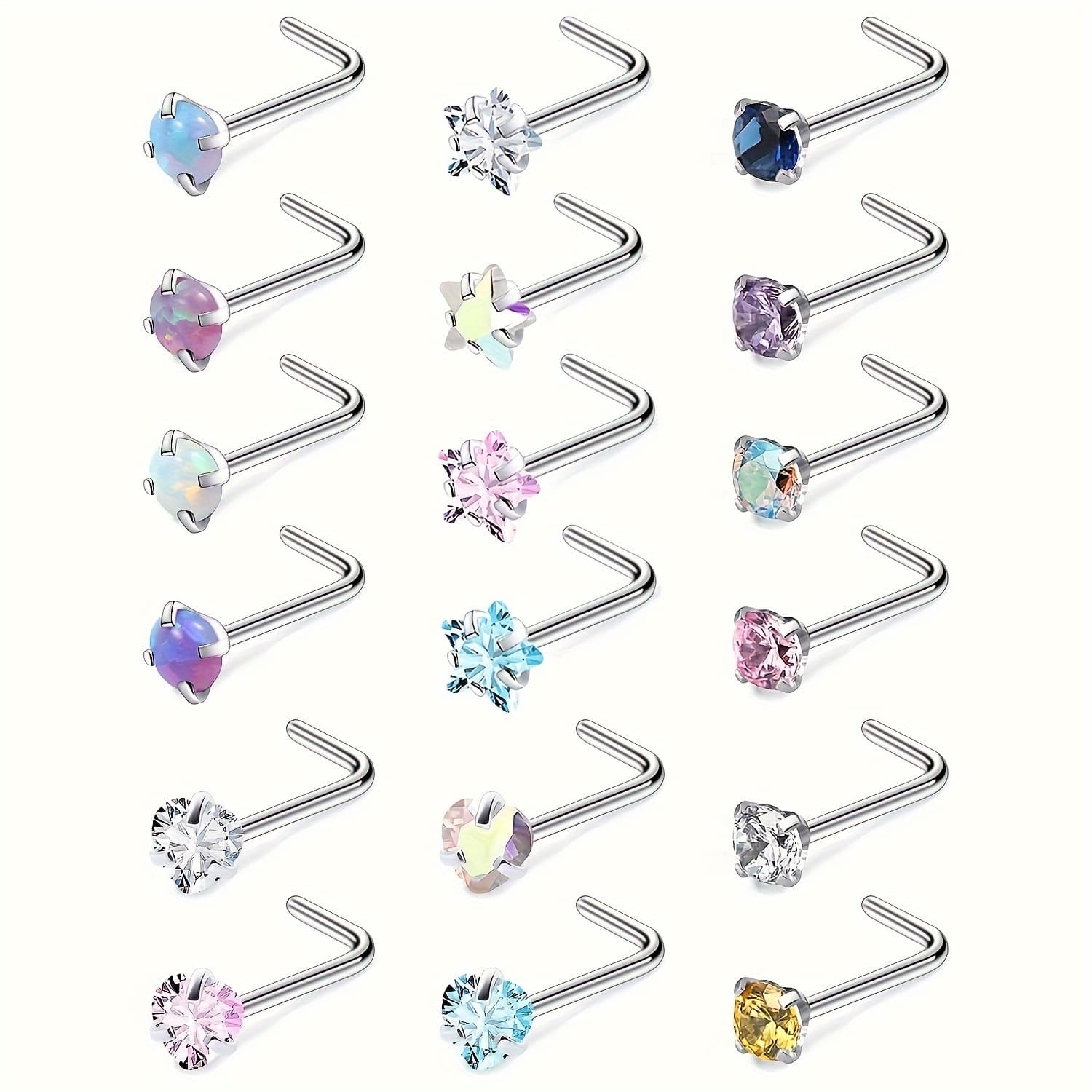TEMU 18pcs Nose Stud Set Stainless Steel Nostril Piercing Jewelry Set