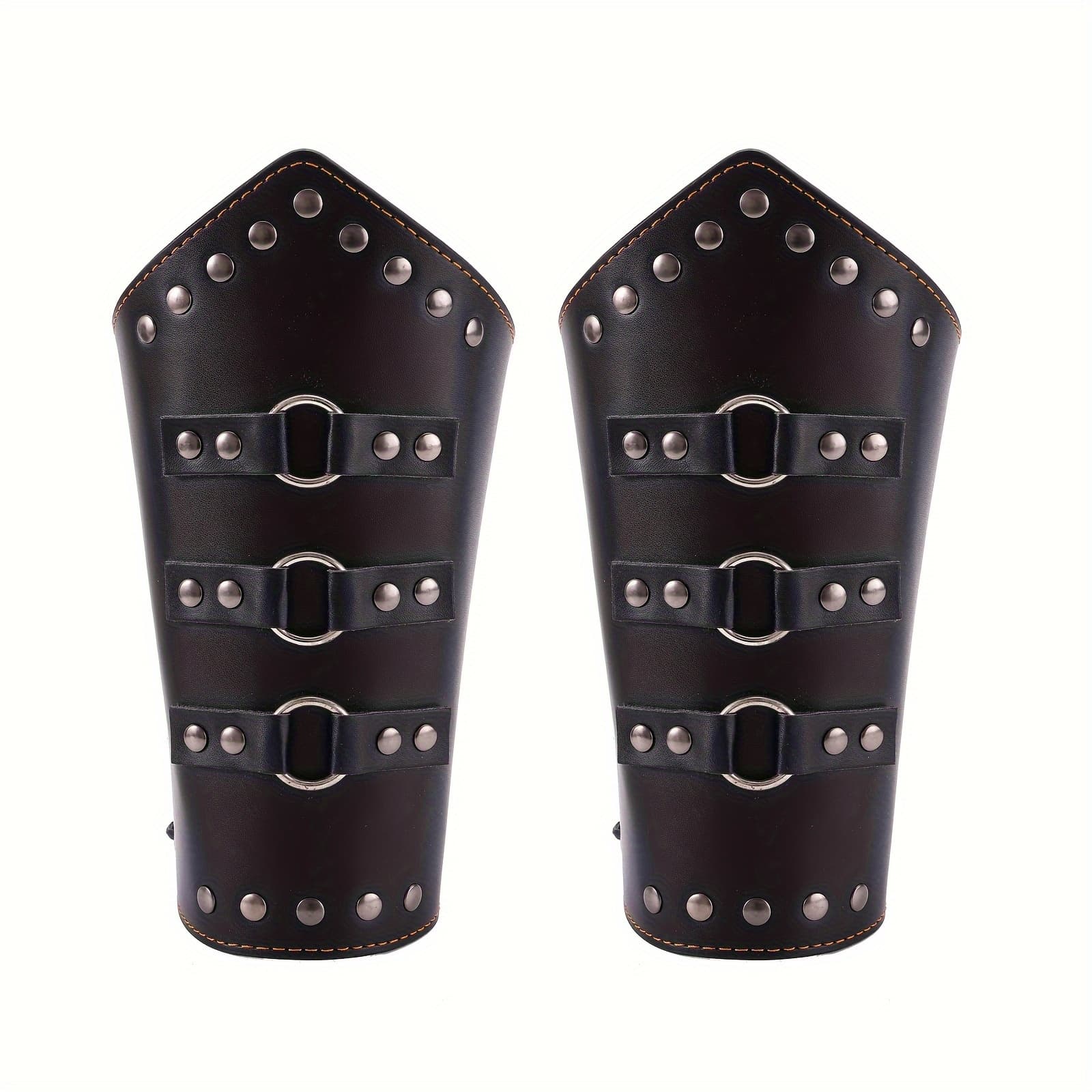 TEMU 2pcs Renaissance Medieval Bracers, Knight Warrior Viking Pu Leather Wristbands, Men's Halloween Cosplay Costume Photo Props, Larp Party Supplies, Stage Performance Accessories