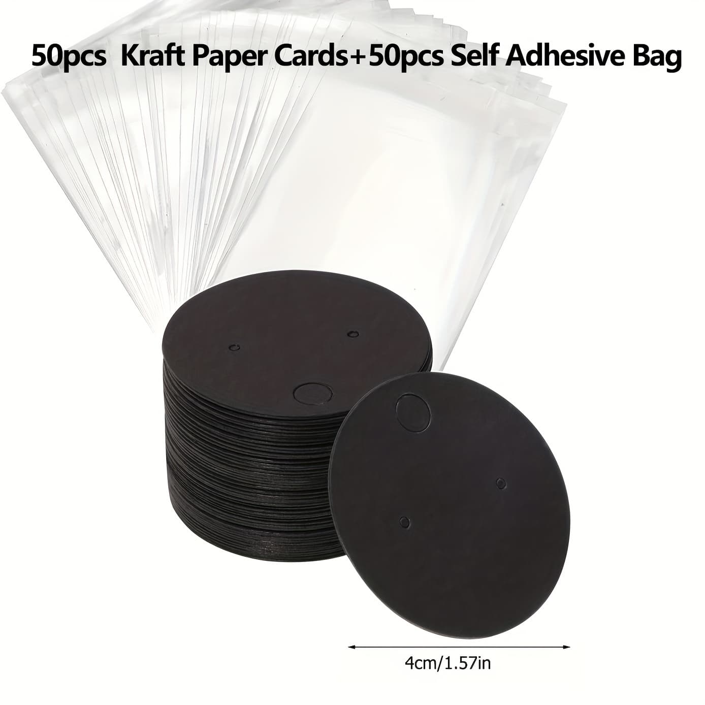 TEMU 100pcs Earring Display Card Set, 50pcs Round Earrings Paper Card Display Stand Blank Hang Tags With 50pcs Self-adhesive Bag For Diy Earrings Jewelry Retail Packaging Small Business Supplies