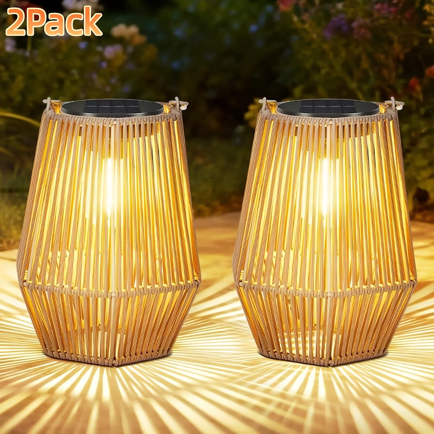 TEMU Solar Lantern, 2pcs Solar Wicker Lanterns Outdoor Boho Lights For Outside Hanging Rattan Lights Outdoor Decoration For Garden, Yard, Porch, Trees, Lawn, Pathway