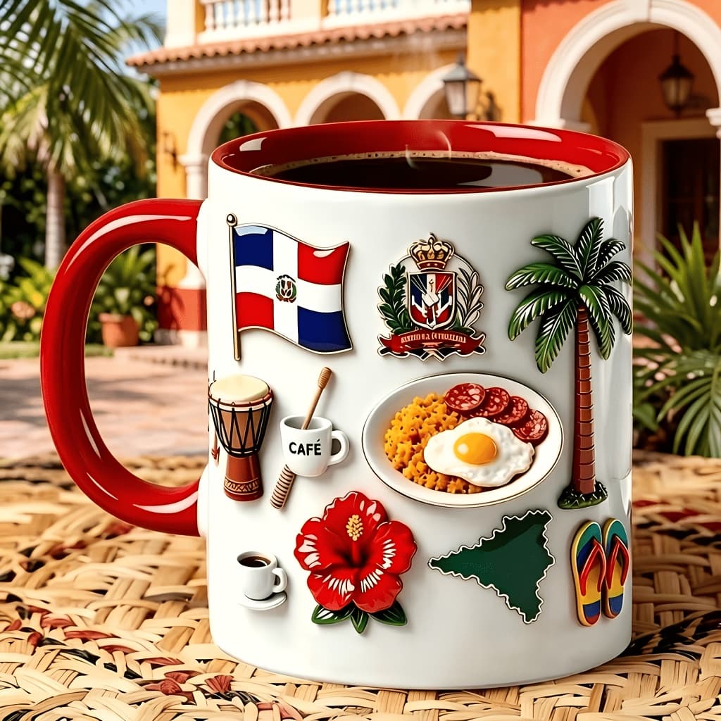 TEMU Dominican Themed Ceramic Mug With & Palm Tree - Coffee Cup Suitable For Travel, Souvenir, Christmas, Hanukkah, Easter, Thanksgiving - Dominican Gift For Or Office Use