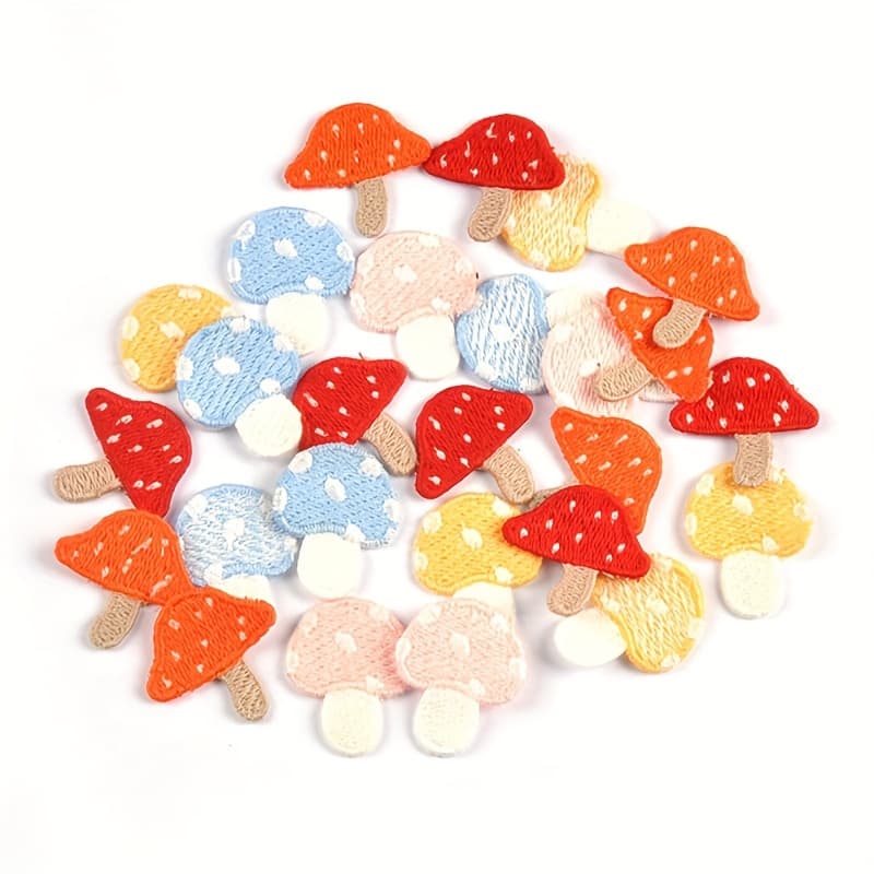TEMU 20pcs Of 2.5-3cm Multi-colored Mini Mushroom Pattern Random Mixed Fabric Pieces Handmade Sewing Decorative Additions, Suitable For Clothing, Hats, Hair Additions Decoration, No Adhesive Backing