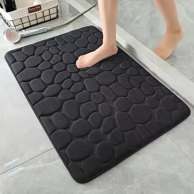 TEMU 1pc Of Pebble Minimalist Bathroom Anti-slip Mat, Solid Bathroom Foot Mat, Foot Wiping Absorbent Floor Mat