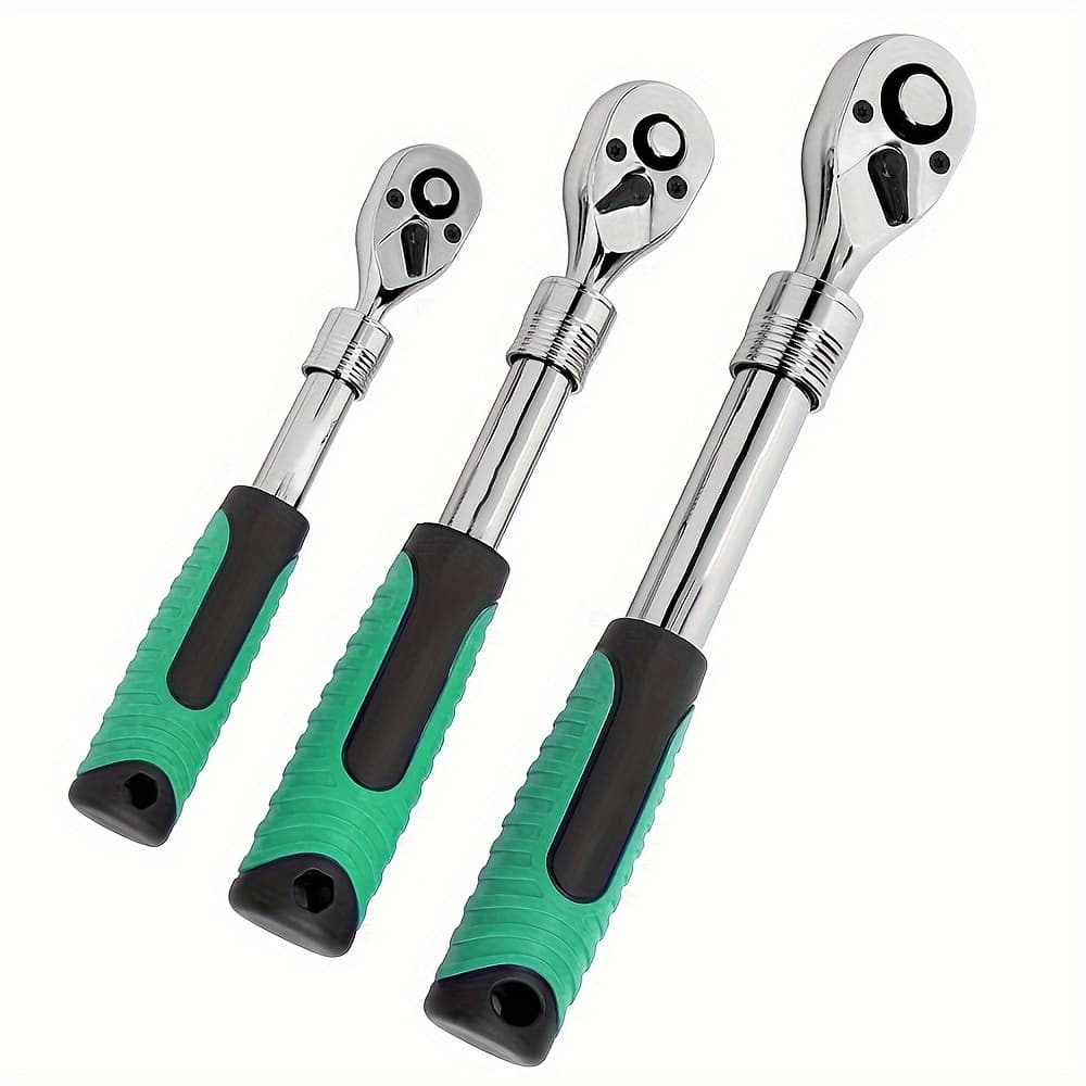TEMU 3pcs Extendable Ratchet Wrench Set, 1/4" 3/8" 1/2" Drive 72-tooth Retractable Socket Wrench Reversible