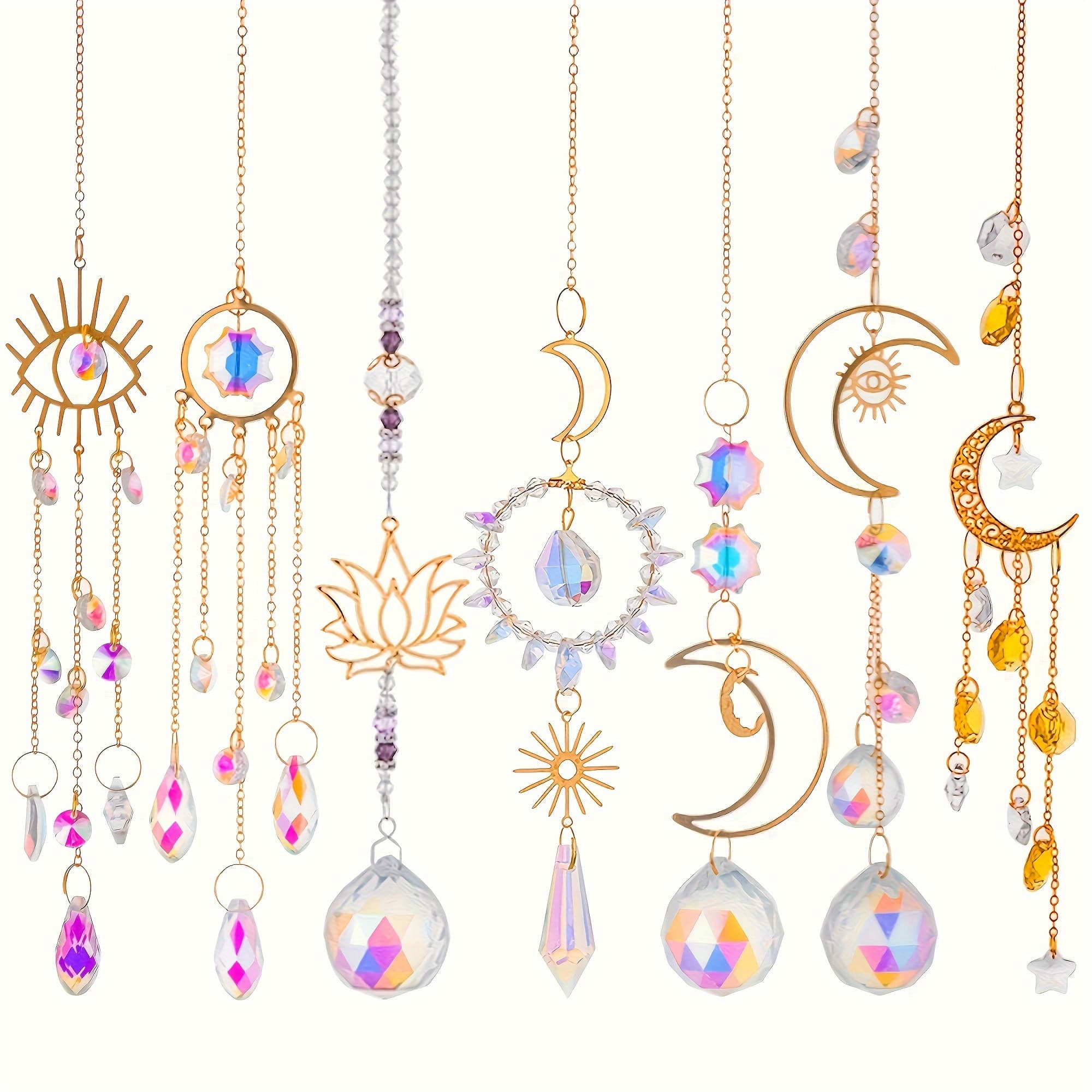 TEMU 7pcs Ornate Catcher Set, Golden Glass Prism Window Hangings For Home, Party, Wedding Decor, , Featherless, Energy- - Ideal For Christmas, Halloween, Easter, Hanukkah, Thanksgiving
