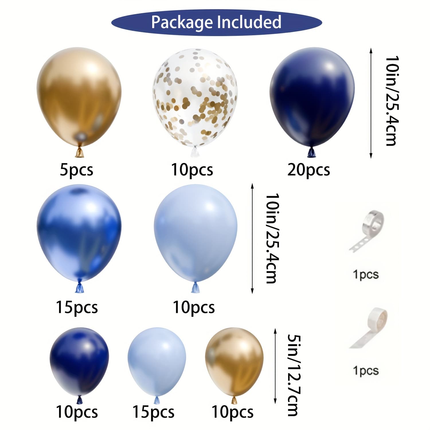 TEMU 97pcs Navy Blue Arch Kit, Metallic Blue And Macaron Blue Balloons, Gold Confetti And Metallic Gold Balloons Arch For Birthday Party Decorations, Wedding, Bridal Shower, Baby Shower
