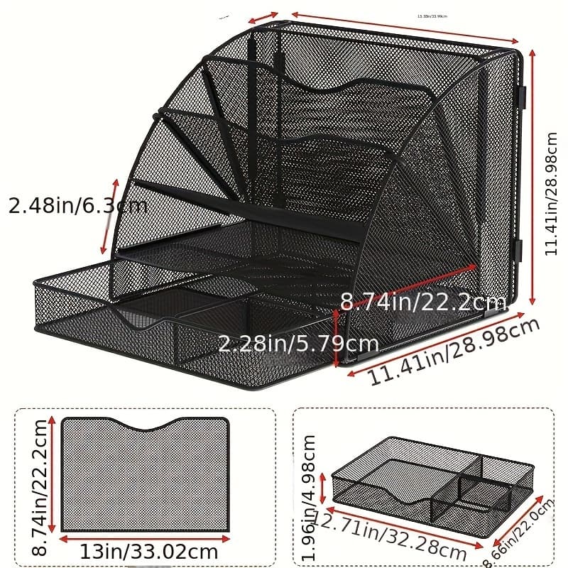 TEMU 1 Pcs Desk Organizer, Fan Shaped Desk File Organizer 5-tier With Drawer, Mesh Desk Organizers And Accessories For Office Supplies Home Or School, Black