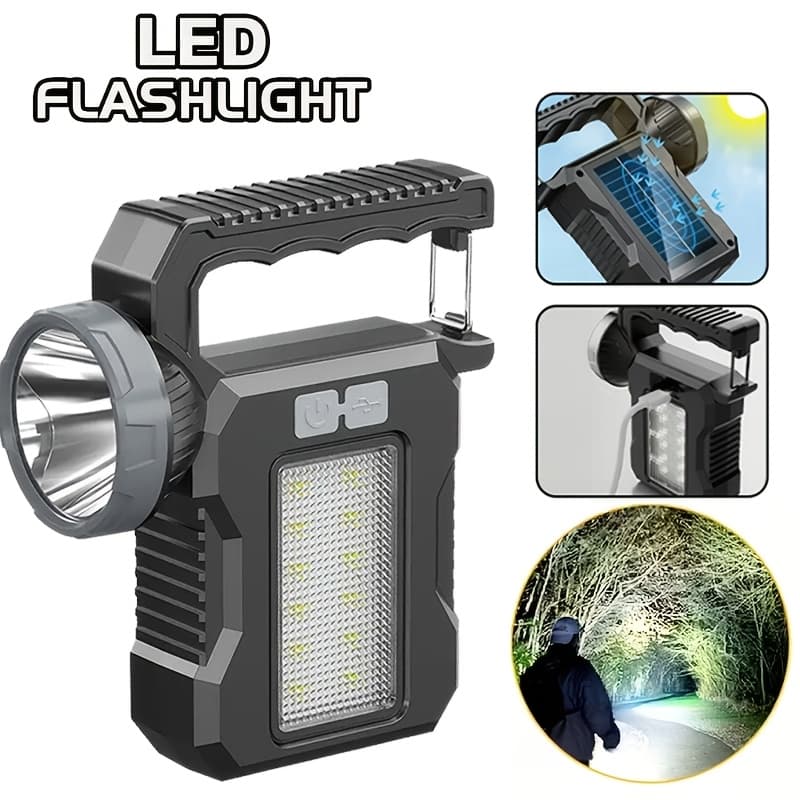 TEMU Solar & Usb Rechargeable Led Flashlight, 4 Lighting Portable Torch For Camping Hiking Emergency Night Fishing, Holiday Gift